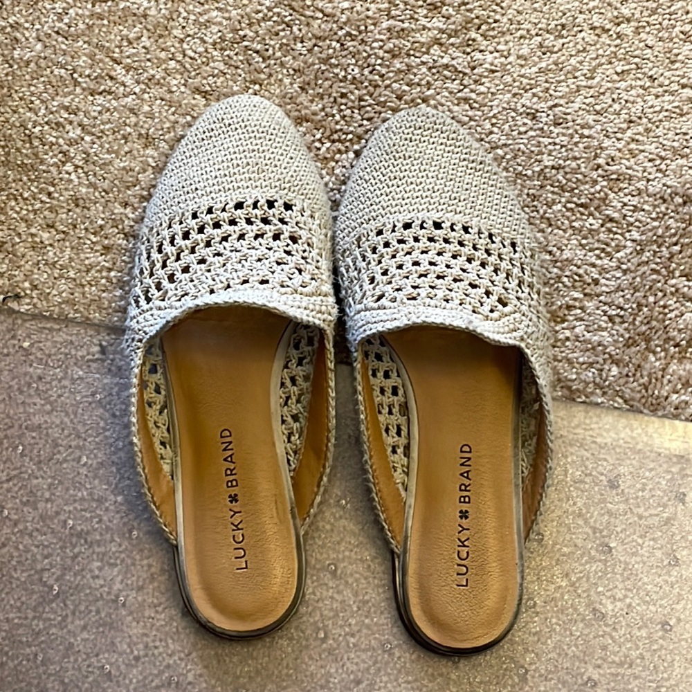 Lucky brand knitted macrame mules